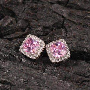 Square Zirconia Pink Earrings