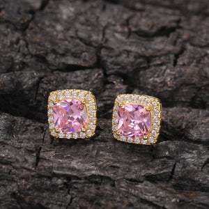 Square Zirconia Pink Earrings